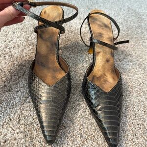 Vintage Nine West Black & Gold Snake-Textured Stilettos, Size 6M